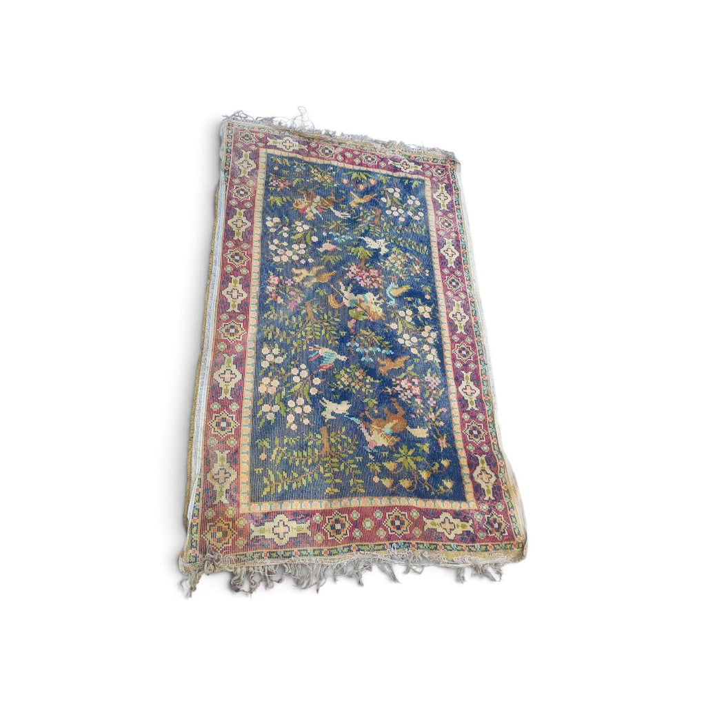 Antique Chinese Baotou Rug - Deer & Birds in a Lively Garden Landscape