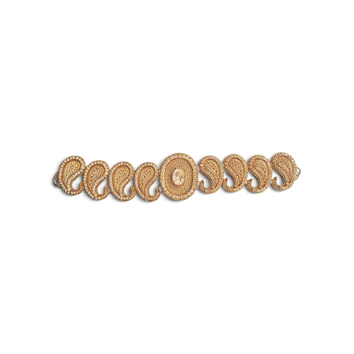 Tess Sholom / Tess Designs Articulated Rhinestone Boteh Bracelet, c. 1984–86